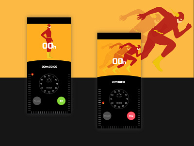 Stopwatch interface design app black branding clean countdown timer design flash animation flat flat design graphicdesign icon illustration illustrator interface mobile red ux web yellow