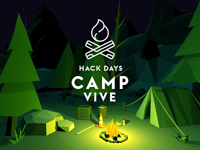 Camp Vive branding campfire hack days illustration low poly poly unity unity store vector virtual reality vive vr