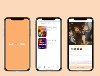 Passtime Event App app design mobile new ui ux