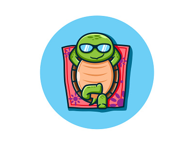 turtle on a mat 🐢🏖🌊 animal art artwork cartoon color cute design drawing graphic happy icon joy kids life little mascot nature turtle vector water