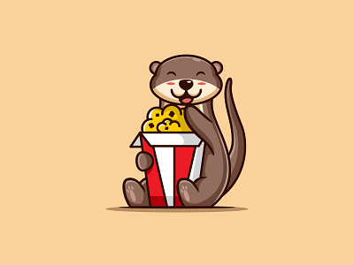cute otter eat popcorn 🦦🐿🦨🍿🍟 beaver brand character cute design editable fauna icon illustration logotype mammal mascot modern ocean otter pet signs silhouette symbol vector