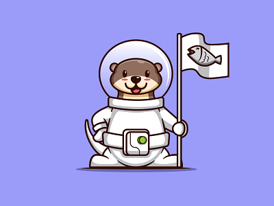 cute astronaut otter 🦦🦨👩‍🚀 animal art cartoon children color cute design happy kids logo mascot otter pet smile vector vector art vectors water zoo