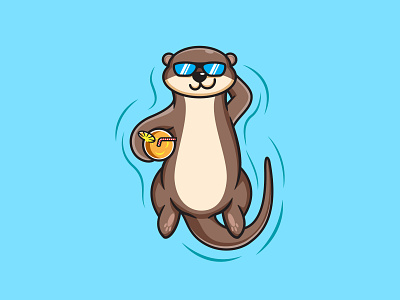 otter enjoy the holidays 🦦🐿🦨🍻🧊🥂 animal cartoon color cute design drawing funny happy icon joy kids life mascot nature orange otter pool swimming vector water