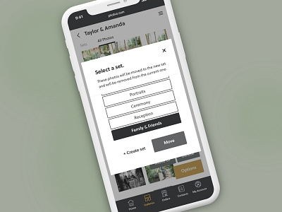 Select a Set button close create gallery iphone list mobile mobile ui mockuuups move photo photography responsive select