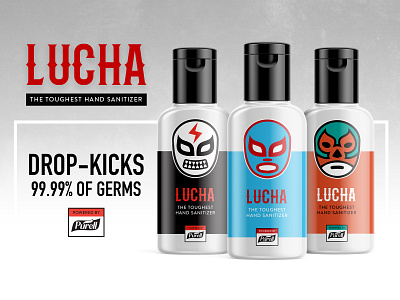 Lucha - Fight them Germs. bottle clean fight germs hand sanitizer lucha mask nacho libre packaging product purell sanitizer tough virus