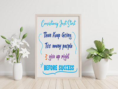 Consistency Just Start Then Keep Going Too many People give up positive vibes poster art quotes success message