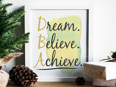 Dream Believe Achieve decor positive vibes quotes success message wall art