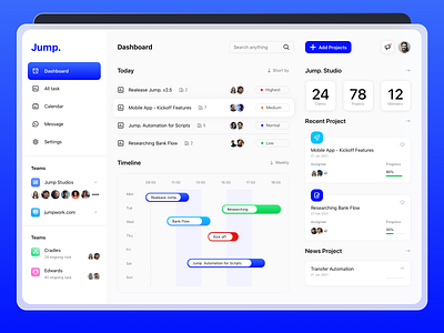 Jump. Studio Dashboard app clients dashboad dashboard app dashboard design design management process task teamwork timeline ui ux web website