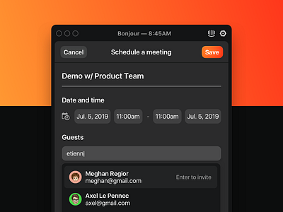 Bonjour — Schedule Meeting app calendar call design iteration meeting product product design schedule schedule app scheduling startup ui