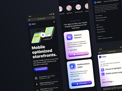 Once: Mobile Optimized Storefronts | Website by eastermeggg 🍳 on Dribbble