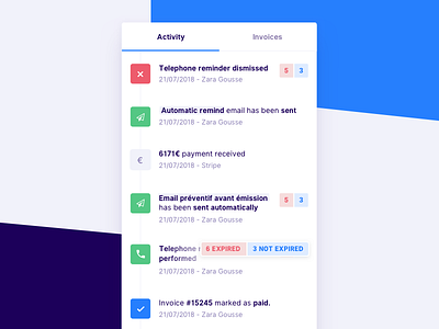 Activity Timeline Close-up branding cashflow dunning finance illustration invoicing landing receivable startup ui upflow website