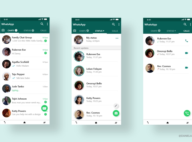 Whats App mobile UI design using adobe xd by Daniel Amorue on Dribbble