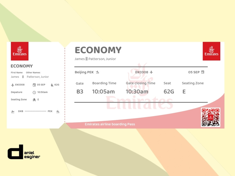 Emirates Passanger boarding pass, DAILYUI 24 by Daniel Amorue on Dribbble