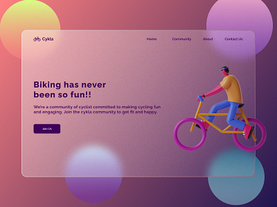 Cykla cycling cyclist figma glass glassmorphism gradients minimal minimalism minimalist website