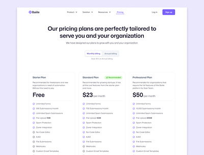 Baiile SaaS Pricing page app design figma pricing saas ui uidesign uiux ux webdesign