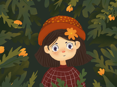 Forest girl girl girl illustration green hand painted illustration