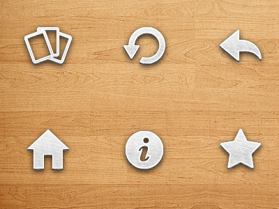 Toolbar icons cards game glyph home icon info iphone refresh restart star toolbar ui undo wood