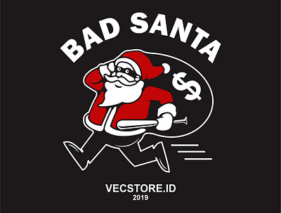 Bad Santa apparel bad cartoon character christmas design digital fun funny illustration money bag object santa santa claus thief vector