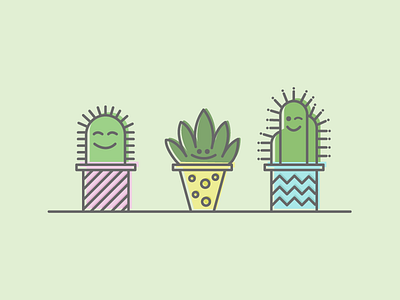 Mini succulents illustration line art offset vector