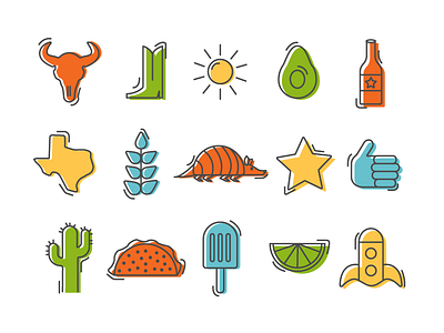 Texas Y'all icons illustration line art offset vector