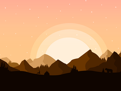 Sunset illustration mountains nature sunset