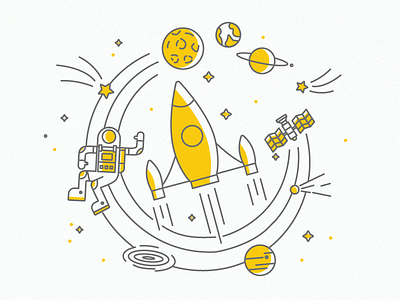 Rocket illustration line art offset planet rocket space vector