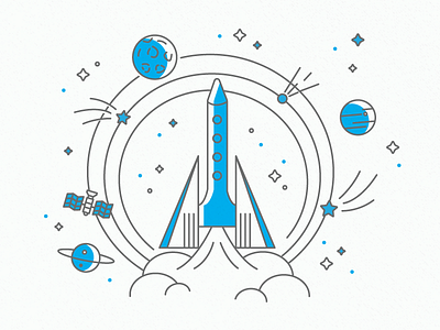 Launching Rocket illustration line art offset planet rocket space vector