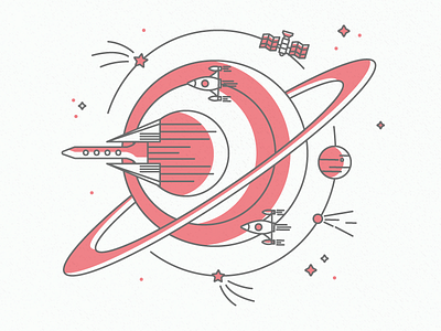 3 rockets and a planet illustration line art offset planet rocket space vector