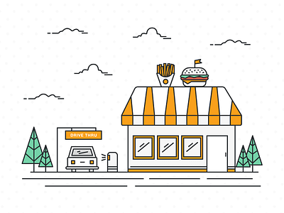 Fast Food burger drive thru fast food fried illustration restaurant