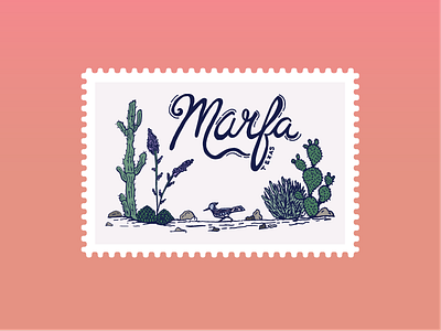 Marfa Stamp cactus desert marfa roadrunner stamp texas