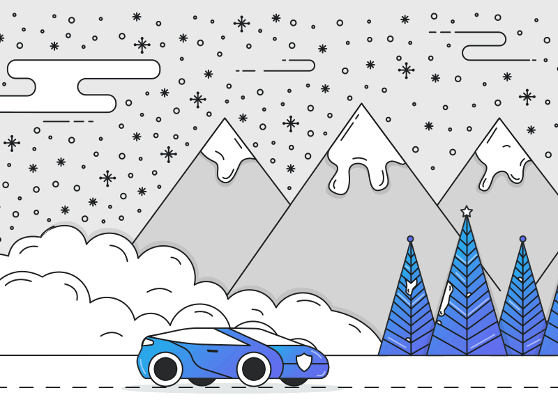 Winter drive city holidays illustration line art snow snowman winter