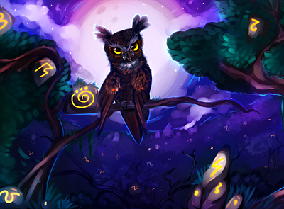 Midnight forest animal character digital art digitalart fantasy illustration oc original art rocioam7