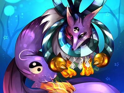 Youkomon animal anime cartoons character character design digimon digital art digitalart fanart fantasy foxy illustration kitsune rocioam7 videogame