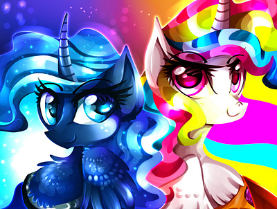 Opposite sides cartoon celestia character digital art digitalart fanart fantasy illustration luna my little pony pony rocioam7