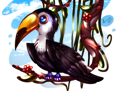 Tropical day animal aves bird character digital art digitalart fantasy illustration naturaleza rocioam7 toucan tucan