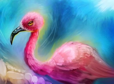 Brush Practices (1) animal character digital art fantasy flamingo illustration rocioam7