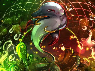 Toxic Future animal character character design digital art digitalart dolphin drawing ecco the dolphin fanart fantasy illustration rocioam7 sega videogame