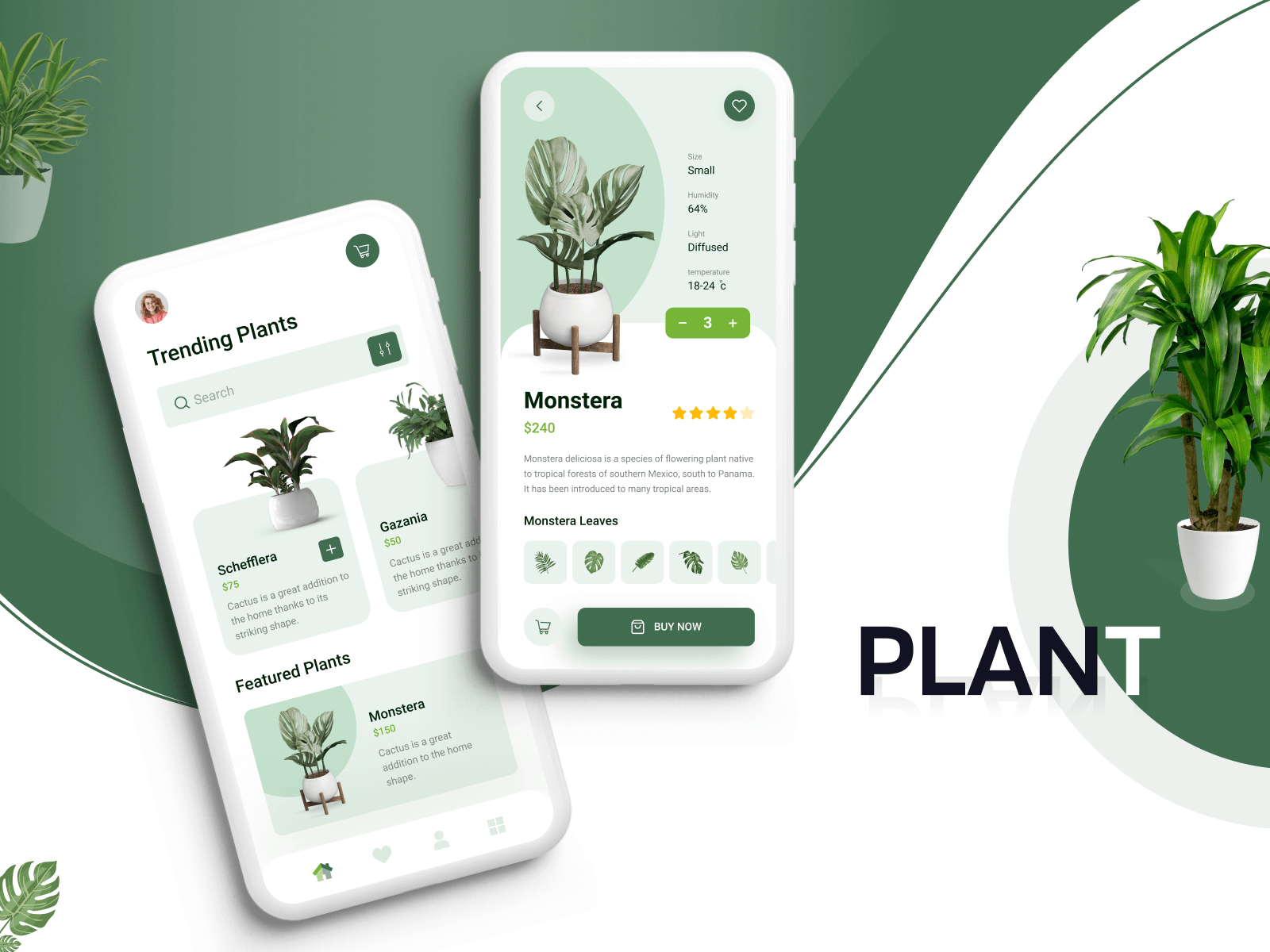 Plant eCommerce app animation app concept app design branding clean ecommerce fresh green green greenery ios motion graphics onboarding indoor planting planting scanning shop ui design ux