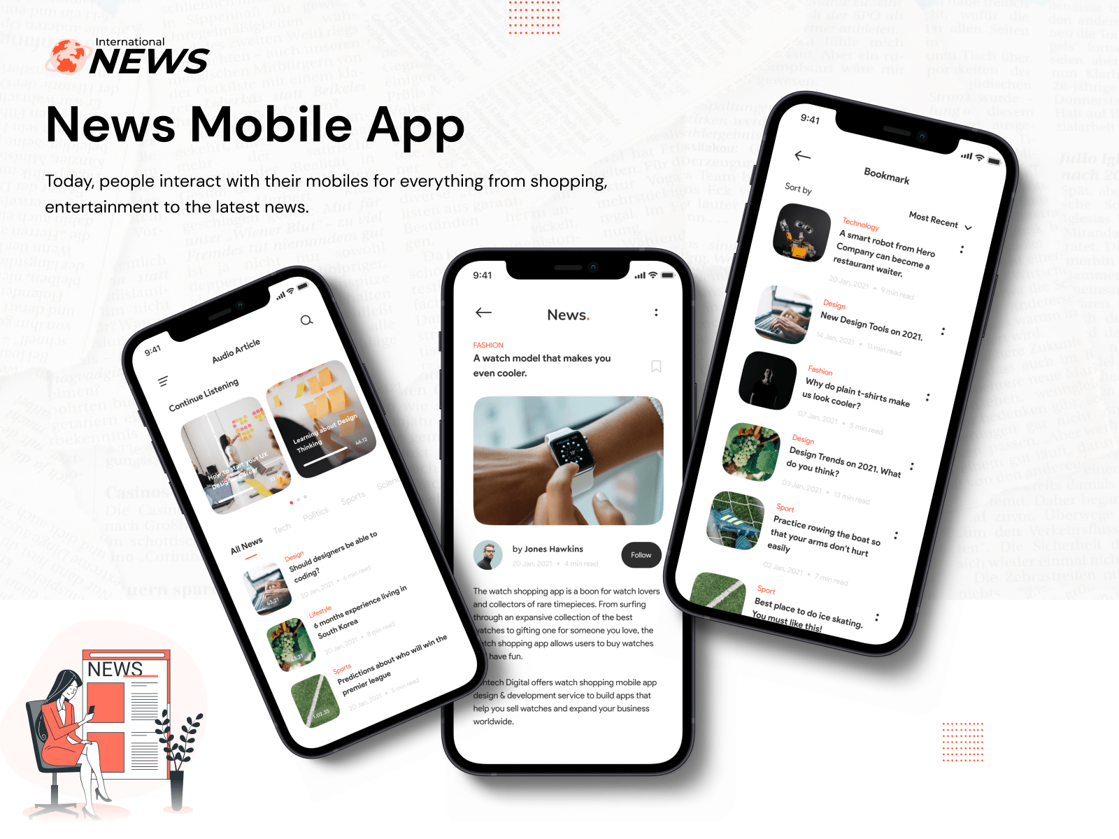 News App application ui article articles figma design latest news mobile design mobile ui news app newsfeed newsletter newspaper ofspace agency read reading reading app