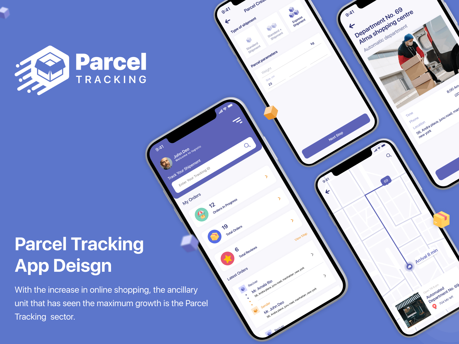Parcel Tracking App activity tracker app design dashboard delivery app delivery service logistic app mobile app. parcel delivery app running app shipping app
