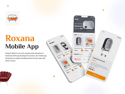 Roxana Furniture App app concept app design branding design furniture illustration logo ui ui design ux ux design