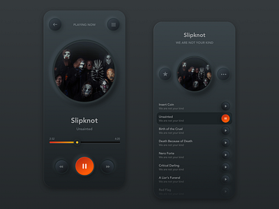 Mobile Music Player App (Skeuomorph) app app design dark mode sketch skeuomorph slipknot ui uidesign uiux