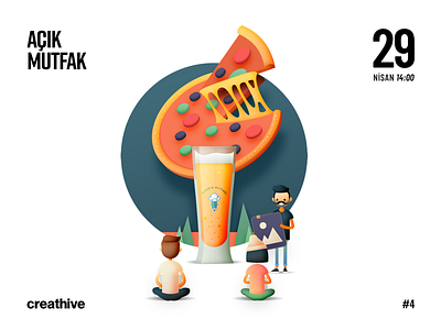 Açık Mutfak / Creathive ai beer creathive designer dribbble illustration meetup mutfagi pizza ps step tasarım