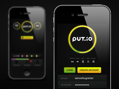 Put.io app dark ios iphone login mobile ui