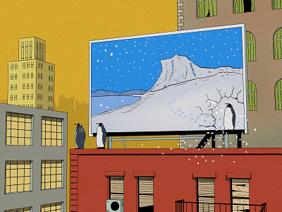 Penguins animal animals arctic billboard cartoon city climate change comic comic art digital illustration drawing houses illustration illustration art illustrators painting penguin penguins skyscraper