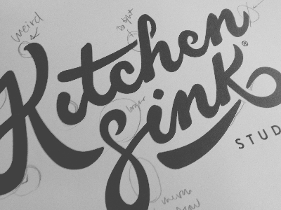 Refine hand letter kitchen sink studios logo refine sarah thomas script sketch