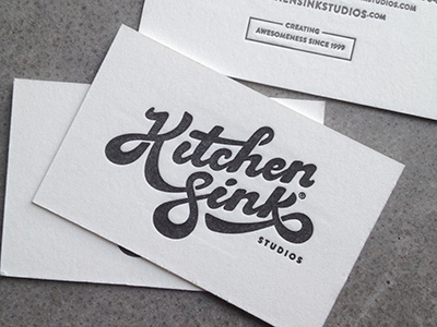 Testing business card custom type hand drawn kitchen sink studios letterpress logo logotype print sarah thomas script typography wordmark