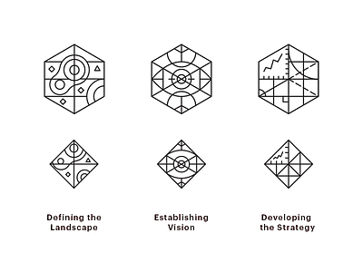 Strategy Icons accomplice accpl company geometric glyphs icon set iconography methodology pillars research strategy