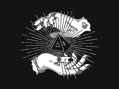Conspiring to Create accomplice accpl black and white drawing hands illustration occult triangle witchy