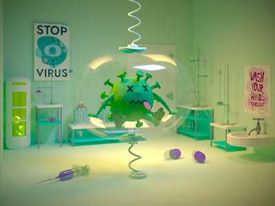 Stop virus 3d 3d art cartoon coronavirus flask laboratory lowpoly medicine pills research stop virus